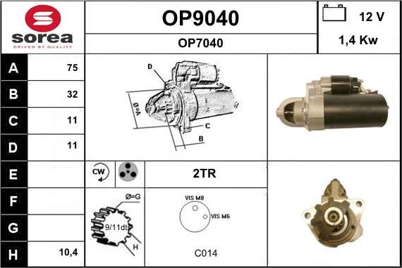 SNRA OP9040 - Starter autospares.lv