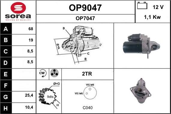 SNRA OP9047 - Starter autospares.lv