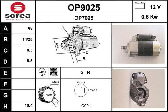 SNRA OP9025 - Starter autospares.lv