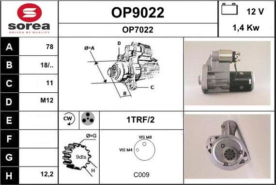 SNRA OP9022 - Starter autospares.lv