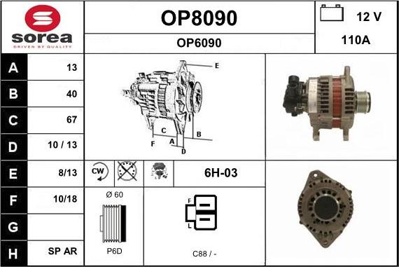 SNRA OP8090 - Alternator autospares.lv