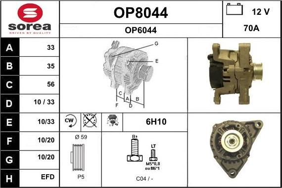 SNRA OP8044 - Alternator autospares.lv