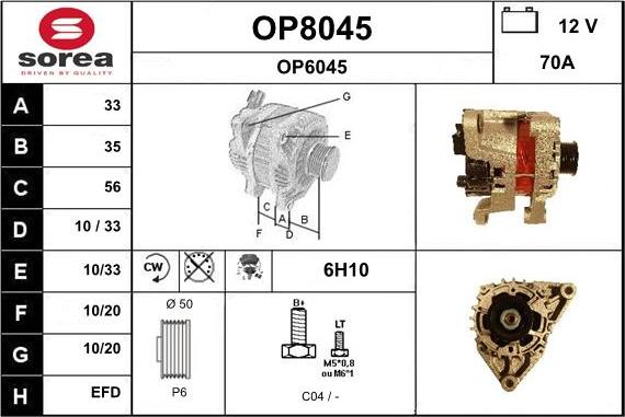 SNRA OP8045 - Alternator autospares.lv