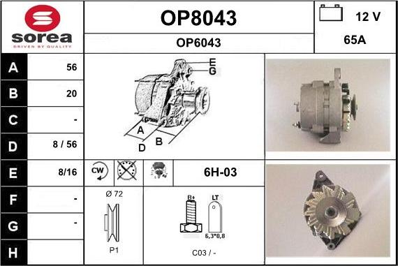 SNRA OP8043 - Alternator autospares.lv