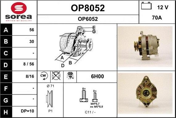 SNRA OP8052 - Alternator autospares.lv