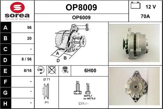 SNRA OP8009 - Alternator autospares.lv