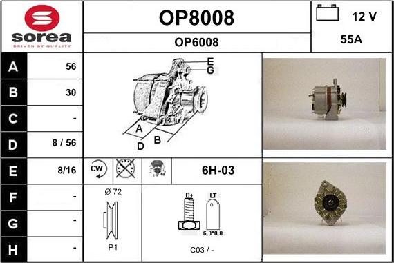 SNRA OP8008 - Alternator autospares.lv