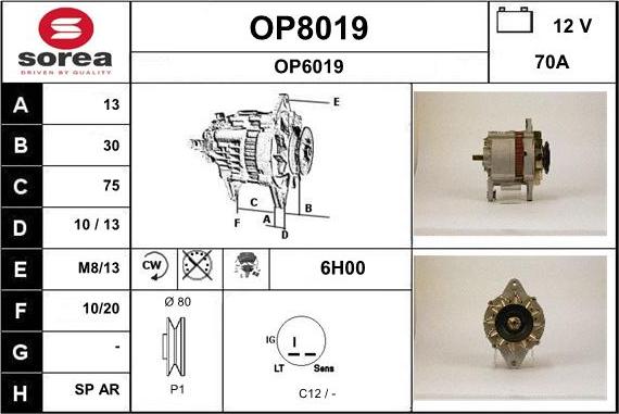 SNRA OP8019 - Alternator autospares.lv