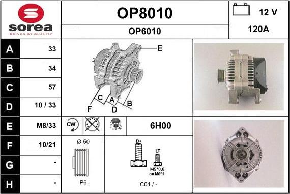 SNRA OP8010 - Alternator autospares.lv