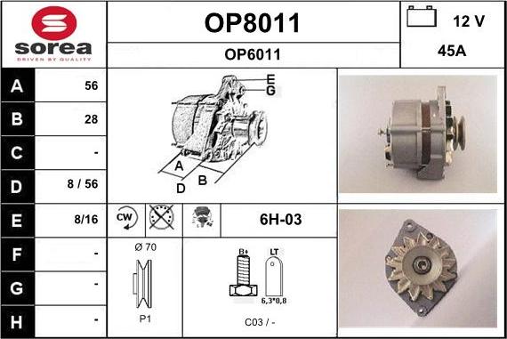 SNRA OP8011 - Alternator autospares.lv