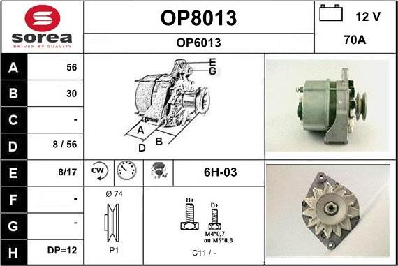 SNRA OP8013 - Alternator autospares.lv