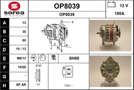 SNRA OP8039 - Alternator autospares.lv