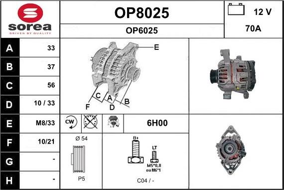 SNRA OP8025 - Alternator autospares.lv