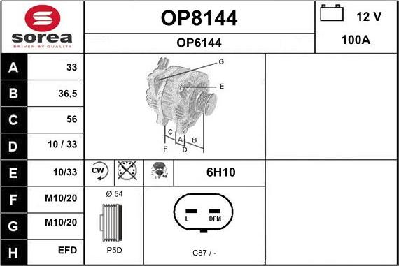 SNRA OP8144 - Alternator autospares.lv