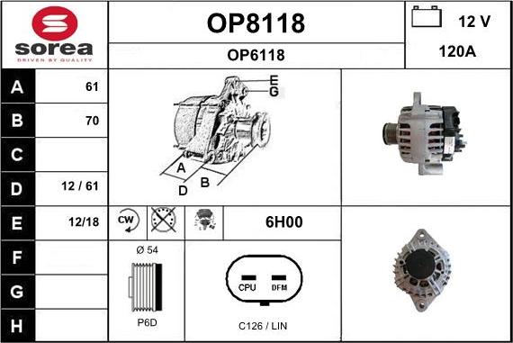 SNRA OP8118 - Alternator autospares.lv