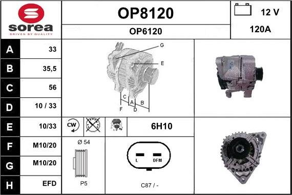 SNRA OP8120 - Alternator autospares.lv