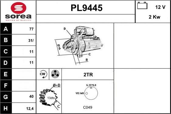 SNRA PL9445 - Starter autospares.lv