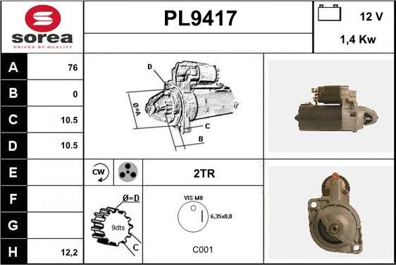 SNRA PL9417 - Starter autospares.lv