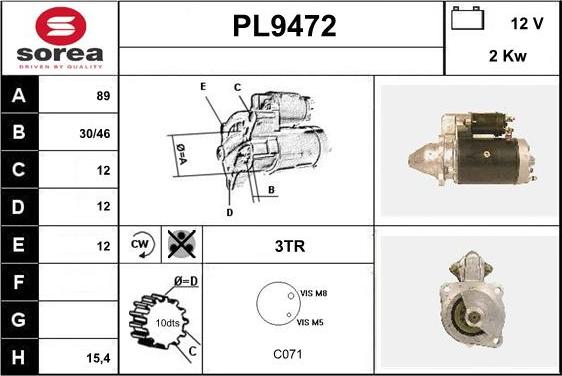 SNRA PL9472 - Starter autospares.lv