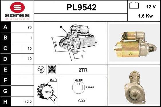 SNRA PL9542 - Starter autospares.lv