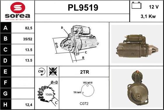 SNRA PL9519 - Starter autospares.lv