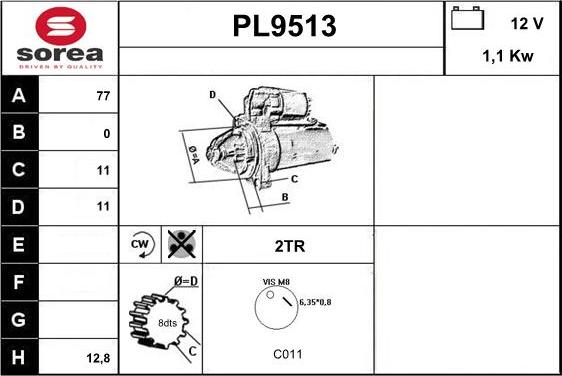 SNRA PL9513 - Starter autospares.lv