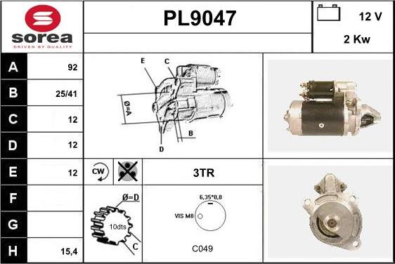 SNRA PL9047 - Starter autospares.lv