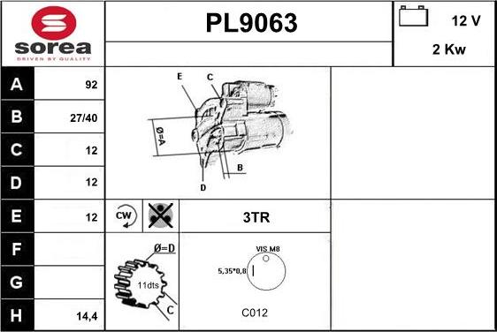 SNRA PL9063 - Starter autospares.lv