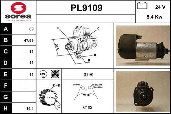 SNRA PL9109 - Starter autospares.lv