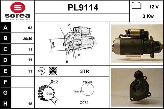 SNRA PL9114 - Starter autospares.lv