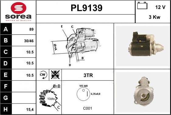 SNRA PL9139 - Starter autospares.lv