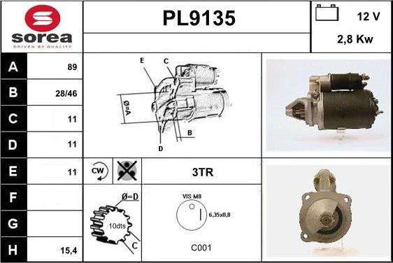 SNRA PL9135 - Starter autospares.lv