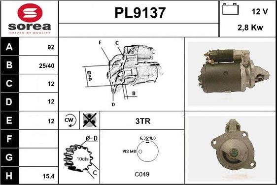 SNRA PL9137 - Starter autospares.lv