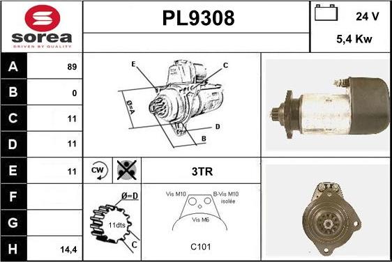 SNRA PL9308 - Starter autospares.lv