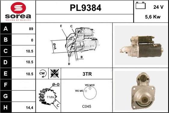 SNRA PL9384 - Starter autospares.lv