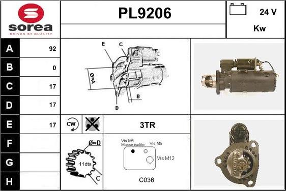 SNRA PL9206 - Starter autospares.lv