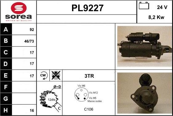 SNRA PL9227 - Starter autospares.lv