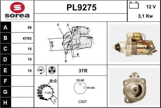 SNRA PL9275 - Starter autospares.lv