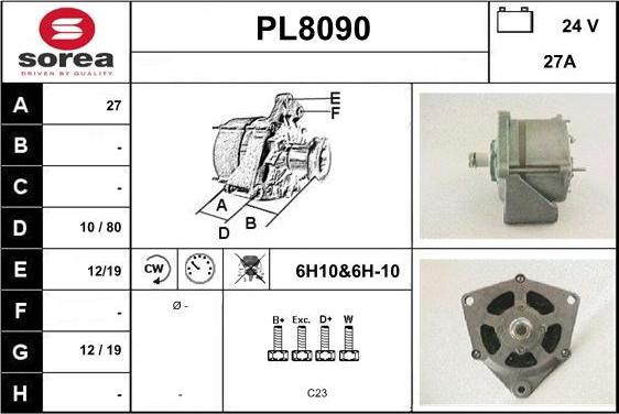 SNRA PL8090 - Alternator autospares.lv