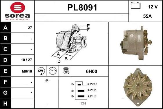 SNRA PL8091 - Alternator autospares.lv