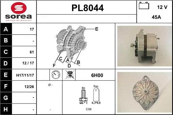 SNRA PL8044 - Alternator autospares.lv