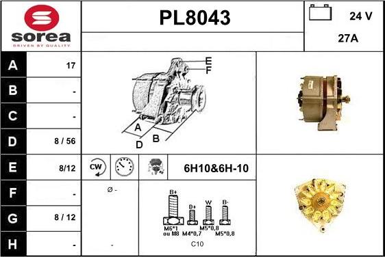 SNRA PL8043 - Alternator autospares.lv