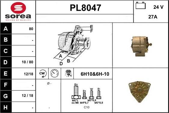 SNRA PL8047 - Alternator autospares.lv