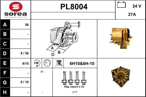 SNRA PL8004 - Alternator autospares.lv