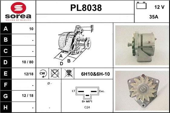 SNRA PL8038 - Alternator autospares.lv