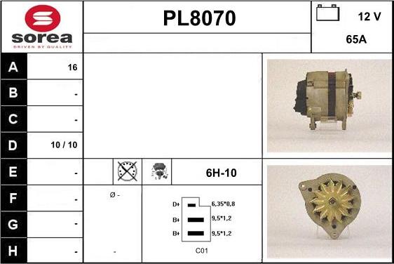 SNRA PL8070 - Alternator autospares.lv