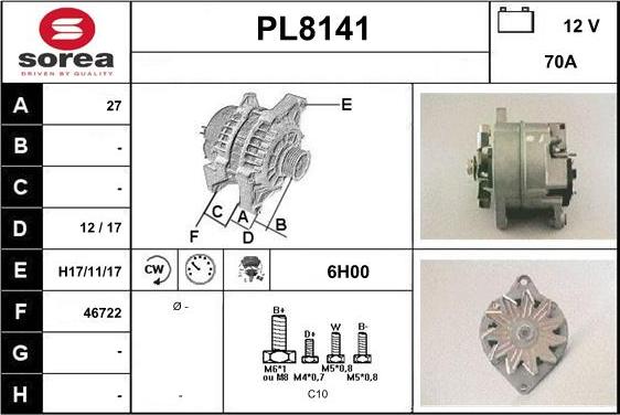 SNRA PL8141 - Alternator autospares.lv