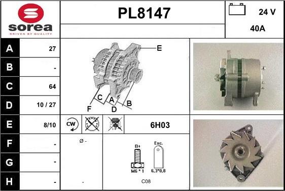 SNRA PL8147 - Alternator autospares.lv