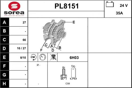 SNRA PL8151 - Alternator autospares.lv