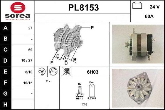 SNRA PL8153 - Alternator autospares.lv